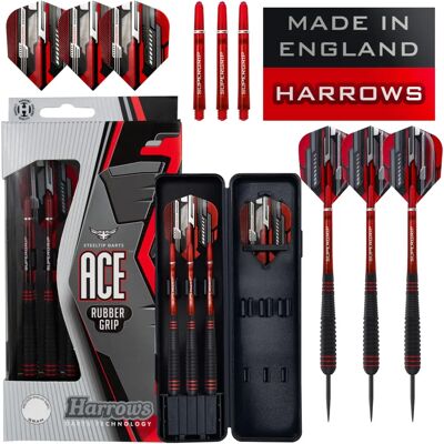 Harrows Ace Gummibelagte Messing Darts - 22g, Kontrol, Stålspidser Harrows Ace Gummibelagte Messing Darts - 22g, Kontrol, Stålspidser