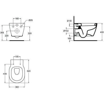 Ideal Standard Wandtiefspül-WC - Wandmontiertes WC - 360x540x340 mm Ideal Standard Wandtiefspül-WC - Wandmontiertes WC - 360x540x340 mm