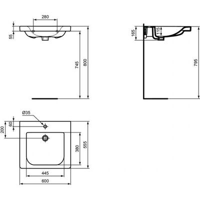 Ideal Standard Weiß Connect Freedom Waschtisch - Barrierefrei, 600x555x165mm Ideal Standard Weiß Connect Freedom Waschtisch - Barrierefrei, 600x555x165mm