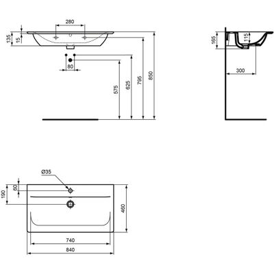 IDEAL STANDARD Connect Air Waschbecken - 1 Hahnloch, 840x460x165 mm IDEAL STANDARD Connect Air Waschbecken - 1 Hahnloch, 840x460x165 mm