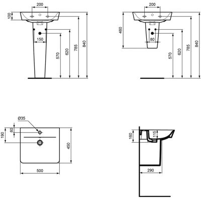 Ideal Standard Waschbecken E030101 - Wandmontage, 1 Hahnloch, 500mm Ideal Standard Waschbecken E030101 - Wandmontage, 1 Hahnloch, 500mm