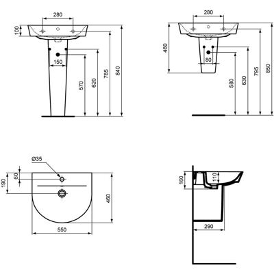 Lavabo Arc Connect Air de Ideal Standard - 550mm - Un orificio para grifo Lavabo Arc Connect Air de Ideal Standard - 550mm - Un orificio para grifo