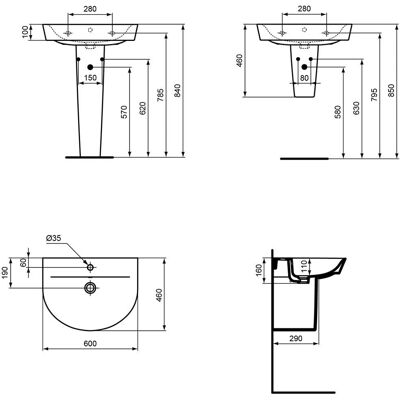 Lavoar Connect Air de la Ideal Standard - 600mm, Alb, Un orificiu Lavoar Connect Air de la Ideal Standard - 600mm, Alb, Un orificiu