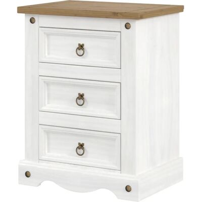 Azusa White 3 Drawer Bedside Cabinet - Antique Waxed Pine - White - Bedside Cabinet Azusa White 3 Drawer Bedside Cabinet - Antique Waxed Pine - White - Bedside Cabinet