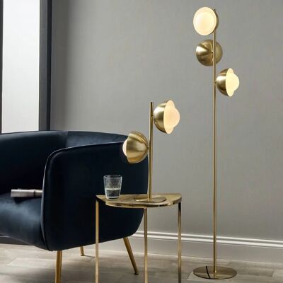 Make It A Home - Three White Orb Floor Lamp - Brushed Brass Make It A Home - Three White Orb Floor Lamp - Brushed Brass