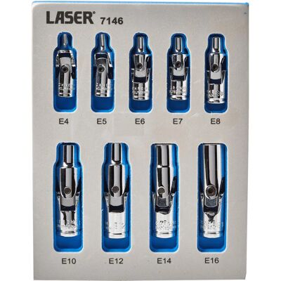 Laser Tools Universal Joint Star Socket Set - Inverted Torx 9pc Laser Tools Universal Joint Star Socket Set - Inverted Torx 9pc