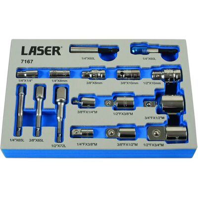 Set de Convertidores Laser Tools 16 pzas - Adaptadores de enchufe y bits - Bandeja EVA resistente Set de Convertidores Laser Tools 16 pzas - Adaptadores de enchufe y bits - Bandeja EVA resistente