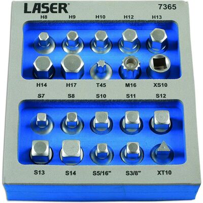 Laser 7365 - Ensemble de 20 clés pour bouchon de carter 3/8" Laser 7365 - Ensemble de 20 clés pour bouchon de carter 3/8"