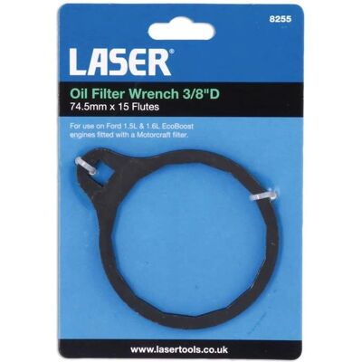 Llave de filtro de aceite Laser Tools - 74,5mm, 15 ranuras - 3/8" de accionamiento Llave de filtro de aceite Laser Tools - 74,5mm, 15 ranuras - 3/8" de accionamiento
