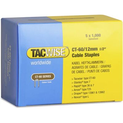 Graffe per Cavi Tacwise CT-60/12mm - 5000 pezzi Graffe per Cavi Tacwise CT-60/12mm - 5000 pezzi