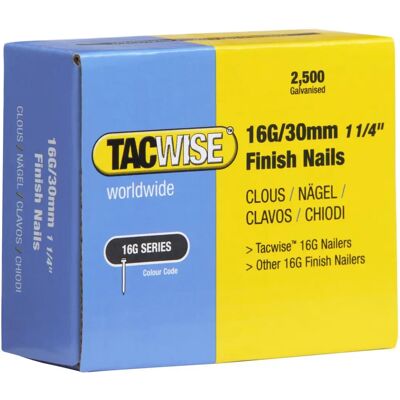 Tacwise 16 Gauge Finish Nails - 30mm Pack of 2500 - Nailers Compatible Tacwise 16 Gauge Finish Nails - 30mm Pack of 2500 - Nailers Compatible