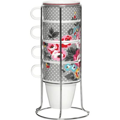 Premier Housewares Floral Design Set Of Four Stackable Mugs - Coffee Mug Set Premier Housewares Floral Design Set Of Four Stackable Mugs - Coffee Mug Set