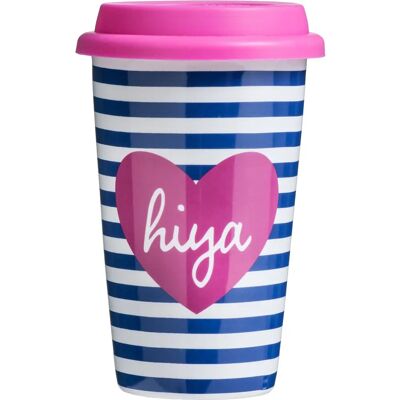Mug de Voyage Premier Housewares Hiya - Design Décoratif, Couvercle Sécurisé, Réutilisable Mug de Voyage Premier Housewares Hiya - Design Décoratif, Couvercle Sécurisé, Réutilisable