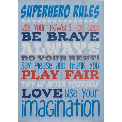 Premier Housewares Kid's Superhero Rules Wall Plaque - Blue Premier Housewares Kid's Superhero Rules Wall Plaque - Blue