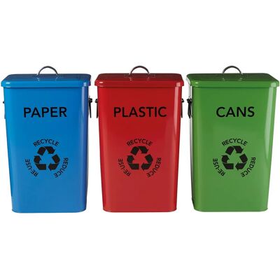 Premier Housewares Multi-Color Recycling Bins - Set of 3, 26L Steel Premier Housewares Multi-Color Recycling Bins - Set of 3, 26L Steel