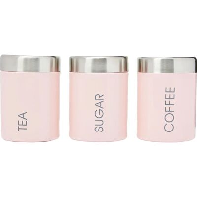 Premier Housewares Liberty Pastel Pink Thé Café Sucre Boîtes - Canisters Premier Housewares Liberty Pastel Pink Thé Café Sucre Boîtes - Canisters