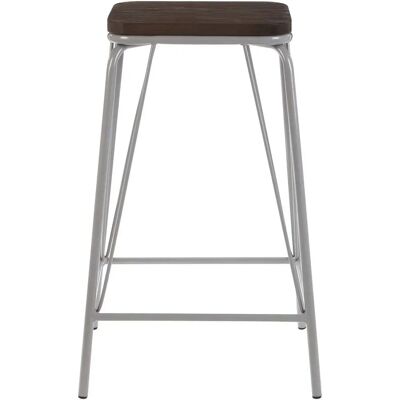 Premier Housewares Grey Metal and Elm Wood Stool - Large Square Stool Premier Housewares Grey Metal and Elm Wood Stool - Large Square Stool