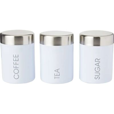 Ensemble de bocaux en émail blanc Premier Housewares - Thé café sucre Ensemble de bocaux en émail blanc Premier Housewares - Thé café sucre