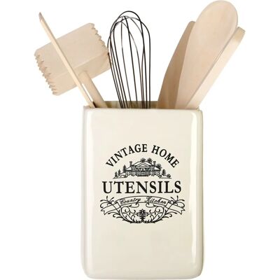 Support à ustensiles en céramique Vintage Home de Premier Housewares - Crème Support à ustensiles en céramique Vintage Home de Premier Housewares - Crème