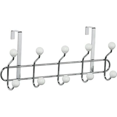 Colgador de puerta con 10 ganchos de Premier Housewares - Bolas de cerámica blancas - Cromo Colgador de puerta con 10 ganchos de Premier Housewares - Bolas de cerámica blancas - Cromo