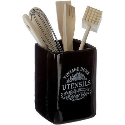 Premier Housewares Vintage Home Pot à Utensiles - Céramique, Noir, Design Élégant - Publicité Premier Housewares Vintage Home Pot à Utensiles - Céramique, Noir, Design Élégant - Publicité