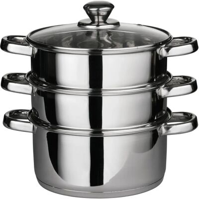 Vapeur en acier inoxydable Premier Housewares - 3 étages, Couvercle en verre, 6 poignées Vapeur en acier inoxydable Premier Housewares - 3 étages, Couvercle en verre, 6 poignées
