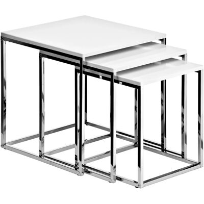 Set di 3 tavolini impilabili bianchi con cornice in cromo di Premier Housewares Set di 3 tavolini impilabili bianchi con cornice in cromo di Premier Housewares
