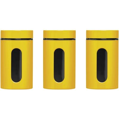 Premier Housewares Set of 3 Yellow Enamel Steel Glass Storage Jars - Kitchen Storage Premier Housewares Set of 3 Yellow Enamel Steel Glass Storage Jars - Kitchen Storage