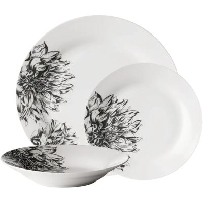 Premier Housewares 12pc Avie Black & White Botanic Dinner Set - Dinner Set Premier Housewares 12pc Avie Black & White Botanic Dinner Set - Dinner Set