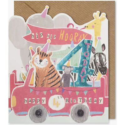 Paperlink Brand Model Animal ZigZag 4th Birthday Card Paperlink Brand Model Animal ZigZag 4th Birthday Card