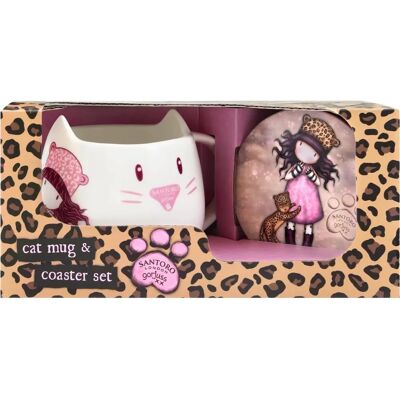Gorjuss Purrrrrfect love Keramische Onderzetters en Beker Set - Luipaard Gorjuss Purrrrrfect love Keramische Onderzetters en Beker Set - Luipaard