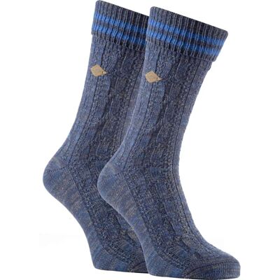 Farah Mens Cable Knit Cotton Boot Socks - 2 Pack - Blue - UK 6-11 Farah Mens Cable Knit Cotton Boot Socks - 2 Pack - Blue - UK 6-11