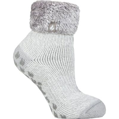 Heat Holders Womens Non Slip Thermal Fluffy Slipper Socks - Silver - Size Uk 4-6.5 Heat Holders Womens Non Slip Thermal Fluffy Slipper Socks - Silver - Size Uk 4-6.5