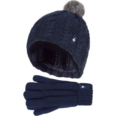 Heat Holders Mädchen Faux Fur Pom Pom Hut und Handschuhe Set - Winterwärme Heat Holders Mädchen Faux Fur Pom Pom Hut und Handschuhe Set - Winterwärme