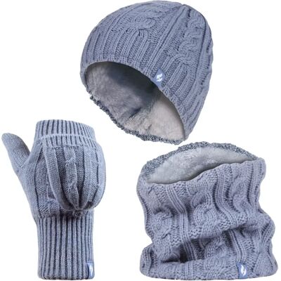 Heat Holders - Damen Winter Fleece Mütze - Dusky Blue - Winter Zubehör-Set Heat Holders - Damen Winter Fleece Mütze - Dusky Blue - Winter Zubehör-Set