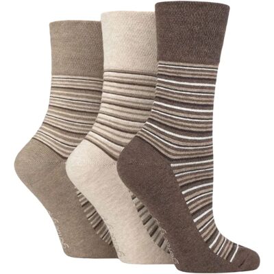 Gentle Grip 6 Pairs Ladies City Varied Stripe Cotton Socks - Brown/Neutral Gentle Grip 6 Pairs Ladies City Varied Stripe Cotton Socks - Brown/Neutral