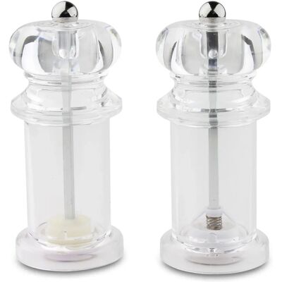 Grunwerg Brand Salt and Pepper Mill 2 Piece Set - Non-Corrosive Ceramic Gears - 14cm - Acrylic Cl Grunwerg Brand Salt and Pepper Mill 2 Piece Set - Non-Corrosive Ceramic Gears - 14cm - Acrylic Cl