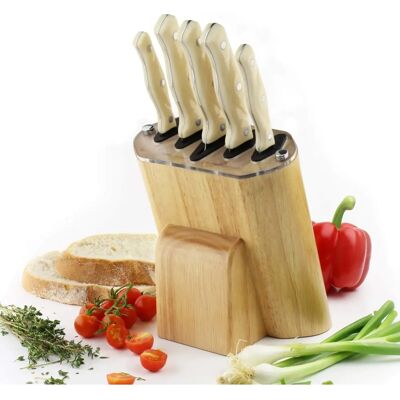 Grunwerg Knife Set - Self-sharpening, Rubber Wood, Cream Grunwerg Knife Set - Self-sharpening, Rubber Wood, Cream