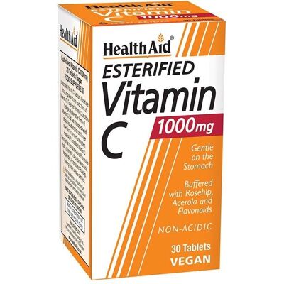 Health Aid Esterfied Vitamin C 1000mg - Bioflavonoide, Acerola & Hagebutte - 30 Vegane Tabletten Health Aid Esterfied Vitamin C 1000mg - Bioflavonoide, Acerola & Hagebutte - 30 Vegane Tabletten