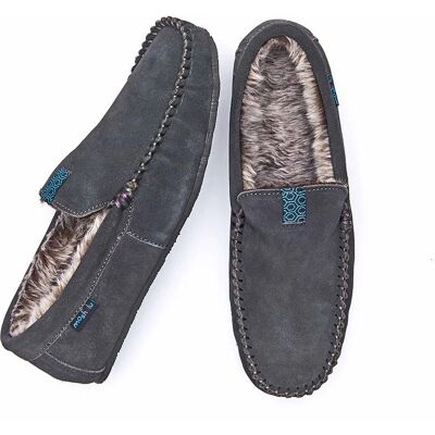 Moshulu Mens Grey Fielding 3 Moccasin Slippers - Slippers Moshulu Mens Grey Fielding 3 Moccasin Slippers - Slippers