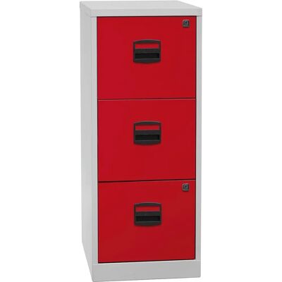 BISLEY PFA Schrank - 3 Schubladen, Hellgrau / Kardinalrot / Oxfordblau / Silber - Büromöbel BISLEY PFA Schrank - 3 Schubladen, Hellgrau / Kardinalrot / Oxfordblau / Silber - Büromöbel