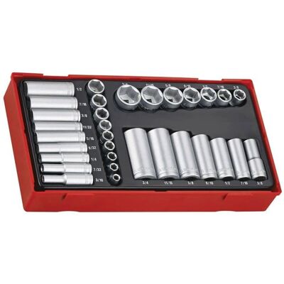 Teng Tools TTAF32 32 Piece Socket Set - 1/4 & 3/8 Drive Teng Tools TTAF32 32 Piece Socket Set - 1/4 & 3/8 Drive