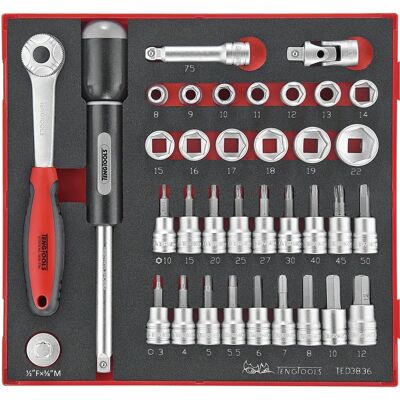 Teng Tools TED3836 Steckschlüssel-Set - 36 Stück, 3/8" Antrieb Teng Tools TED3836 Steckschlüssel-Set - 36 Stück, 3/8" Antrieb