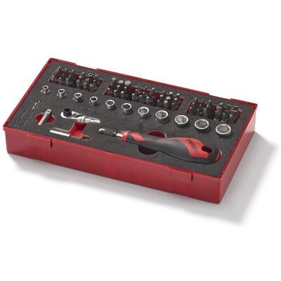 Conjunto de chaves de catraca TengTools 277800108 com cassete de plástico, módulo de ferramenta de espuma Conjunto de chaves de catraca TengTools 277800108 com cassete de plástico, módulo de ferramenta de espuma