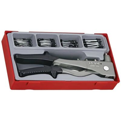 Set di pistole per rivetti Teng Tools TTHR81 - 81 pezzi, vassoio, 4 ugelli, 80 rivetti Set di pistole per rivetti Teng Tools TTHR81 - 81 pezzi, vassoio, 4 ugelli, 80 rivetti