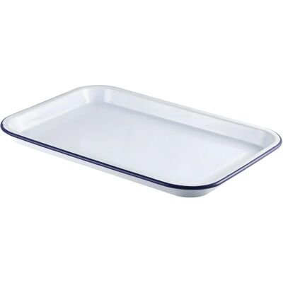 Genware - Enamel Tray - White with Blue Rim - 38.2x26.4x2.2cm - Serving Tray Genware - Enamel Tray - White with Blue Rim - 38.2x26.4x2.2cm - Serving Tray
