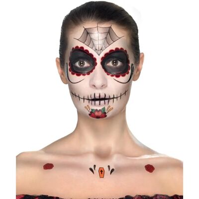 Smiffys Rotes Schwarzes Tag Des Toten Gesichtstattoo-Set - Erwachsener Smiffys Rotes Schwarzes Tag Des Toten Gesichtstattoo-Set - Erwachsener