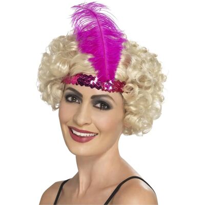 Serre-tête rose avec plume - Accessoire de déguisement - Publicité Serre-tête rose avec plume - Accessoire de déguisement - Publicité