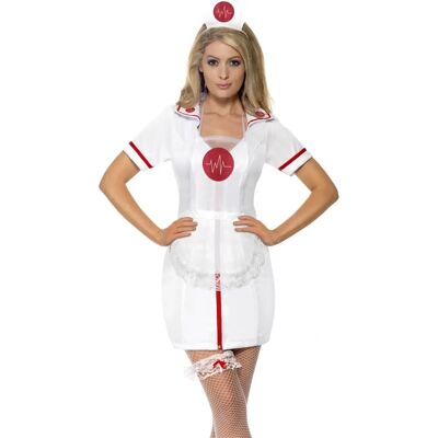 Set costume infermiera bianca Smiffys con cappello, calze e grembiule Set costume infermiera bianca Smiffys con cappello, calze e grembiule