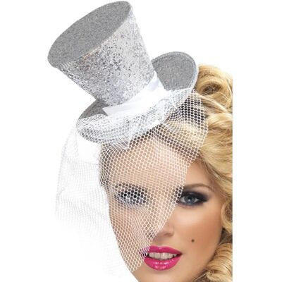 Smiffys Fever Mini Zylinder auf Haarband - Silber - Verkleidungszubehör Smiffys Fever Mini Zylinder auf Haarband - Silber - Verkleidungszubehör